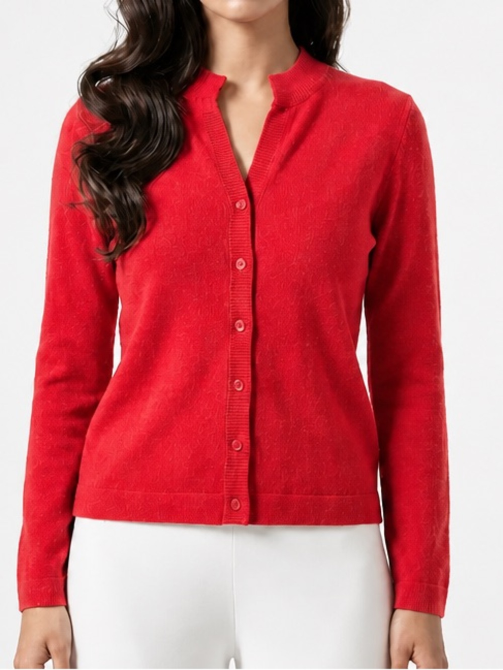 VTG Talbott Travler Mock Neck Red‎ Button Up Cardigan Sweater Sz 36
